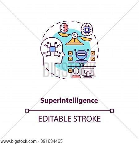 Superintelligence Concept Icon. Strong Neural Mind. High Mind Strength Future Computer. Ai Threats I