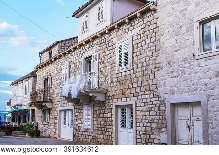 Historical Stone Buildings In Sutivan Town, Brac Island, Croatia.