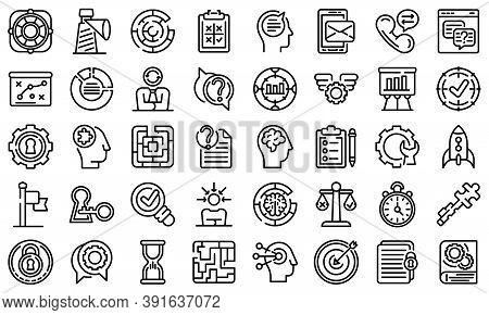 Problem Solving Icons Set. Outline Set Of Problem Solving Vector Icons For Web Design Isolated On Wh