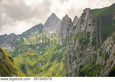 Beautiful View Of The Third Largest Mountain Lake He Canton Of Appenzell. Lake Fahlensee Is In A Ver