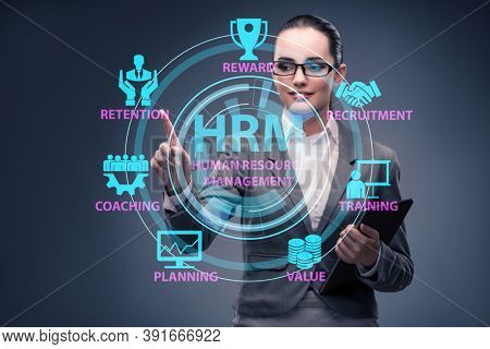 HRM - Human resource management concept with businesswoman