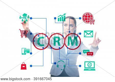CRM custromer relationship management concept with businesswoman