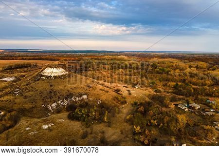 Distant View Of Chalk Butte Hill In Autumn