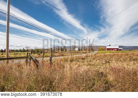 Nice View Of Farm Land With The Shawangunk Mountains Behind The Barn.