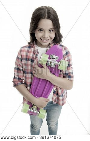 Penny Board Girl. Girl With Penny Board. Hipster Child Hold Skate Penny Board. Penny Board In Hands 