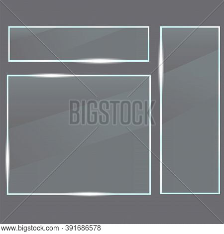 Transparent Glass On A Gray Background. Vector Illustration Of A Plexiglass Plate. Acrylic Transpare