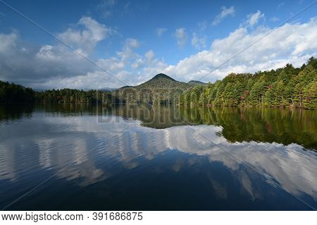 Autumn Landscape Reflections On Lake Santeetlah, North Carolina.