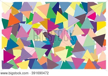 Multi Color Of Triangle Put Overlap To Pattern. Colorful Of Geometry Shape Overlay To Texture Of Bac