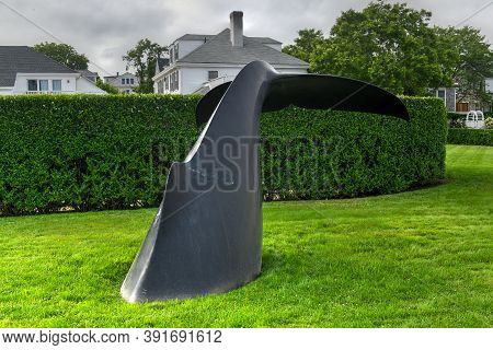 Edgartown, Ma - July 5, 2020: The Whale Tail Memorial In Whale Tail Park At Memorial Wharf In Edgart