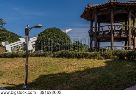 Hampyeong-gun, South Korea; September 27, 2020: Pavilion Beside Surface To Air Missiles At Military 