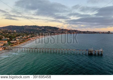 Aerial View Of Scripps Coastal Reserve In La Jolla, California At Sunset.
