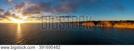 Aerial View Of Scripps Coastal Reserve In La Jolla, California At Sunset.