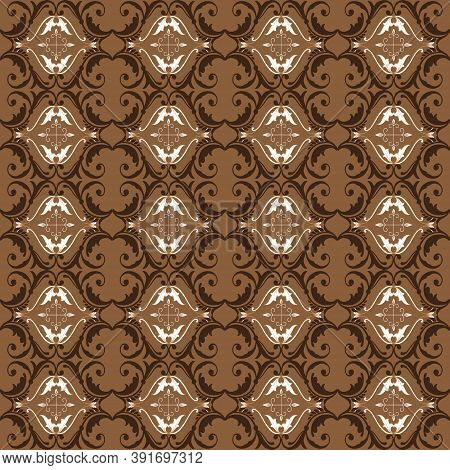 Unique Shape Motifs On Central Java Batik With Simple Dark Brown Color Design.