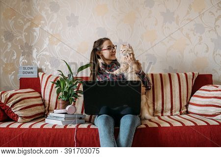 Work-life Balance, Home Office, Work Space, Work From Home, Flexible Work Hours Concept. Young Woman