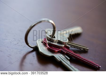Set Of Four House Keys On A Keyring