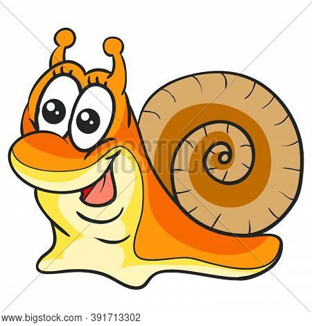 Cute Cheerful Snail Character, Cartoon Illustration, Isolated Object On White Background, Vector, Ep