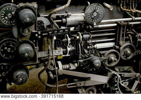 Detail Of Royal Air Force Bombing Computer From World War Two. All Mechanical.