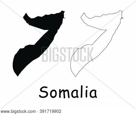 Somalia Country Map. Black Silhouette And Outline Isolated On White Background. Eps Vector
