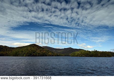 Autumn Landscape Reflections On Lake Santeetlah, North Carolina.