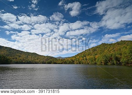 Autumn Landscape Reflections On Lake Santeetlah, North Carolina.
