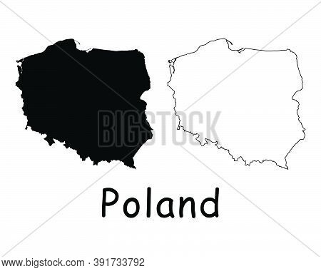 Poland Country Map. Black Silhouette And Outline Isolated On White Background. Eps Vector