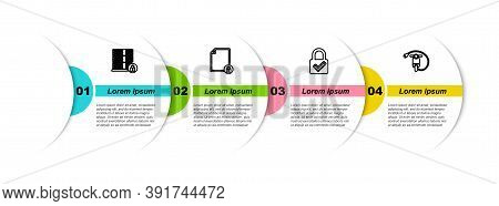 Set Line Server Security With Lock, Document And, Lock Check Mark And Electric Scooter. Business Inf