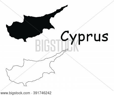 Cyprus Country Map. Black Silhouette And Outline Isolated On White Background. Eps Vector