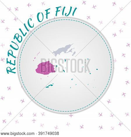 Fiji Map Design. Map Of The Country With Regions In Emerald-amethyst Color Palette. Rounded Travel T