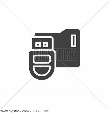 Usb Stick With Folder Vector Icon. Filled Flat Sign For Mobile Concept And Web Design. Data Folder G