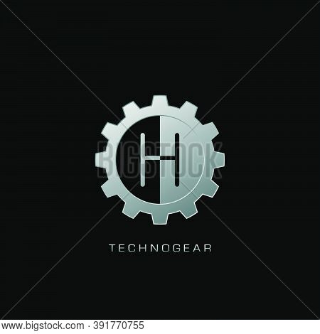 H Letter Logo Techno Gear. Silver Vector Design Concept Gear Shape With Letter Logo For Technology, 