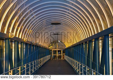 Goteborg, Sweden - July 6, 2011: Overpass Covered Pedestrian Crossing At Sunset