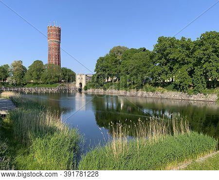 Kalmar, Sweden - June 5, 2019: The Old Water Tower In Kalmar