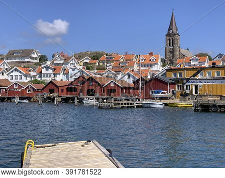 Fjallbacka, Sweden - June 10, 2019: Swedish Fishing Village Fjällbacka On The West Coast In Bohuslan