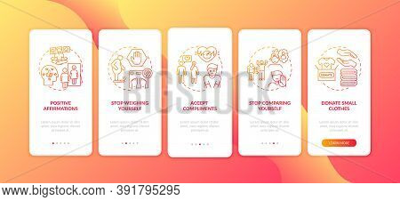 Body Positivity Tips Onboarding Mobile App Page Screen With Concepts. Stow Writing Your Weight Walkt