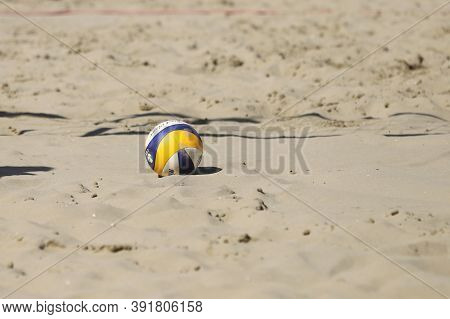 Izmir, Turkey - September 27, 2020: Mikasa Vls300 Is Official Ball Of U22 Beach Volleyball European 
