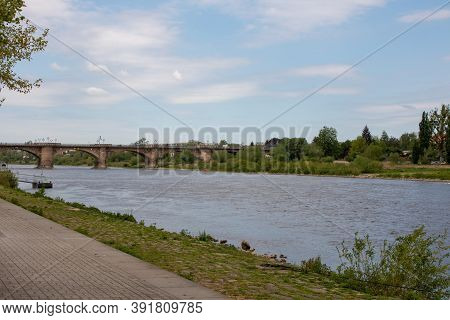 View Of The River Elbe In The Town Of Pirna , Saxony, Germany