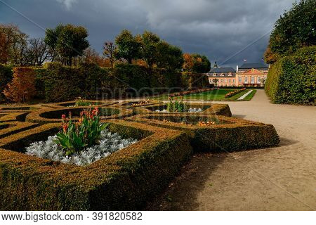 Rococo Chateau With A Distinguished Facade, Magnificent Residence From The 18th Century, Amazing Gar