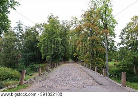 Very Old Stone Bridge In The Park Next To The Manor In The Latvian Kazdanga In October 2020