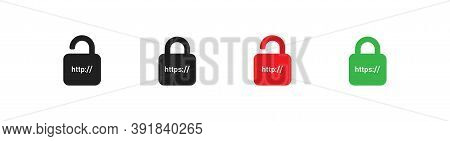 Http And Https Icon. Web Url Bar. Padlock Symbol Concept Illustration In Vector Flat