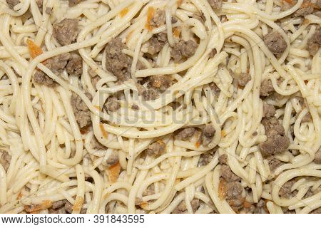 Macaroni And Meat.background Vermicelli With Minced Meat.