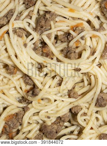 Macaroni And Meat.background Vermicelli With Minced Meat.