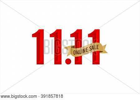 11.11 Sale, 11.11 Online Sale, Singles Day Festival, Gradient Red With Golden Ribbon, 11.11 Online S
