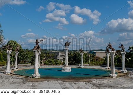 Hampyeong-gun, South Korea; September 27, 2020: Statues Of Insects And Bats At Entrance To Golden Ba