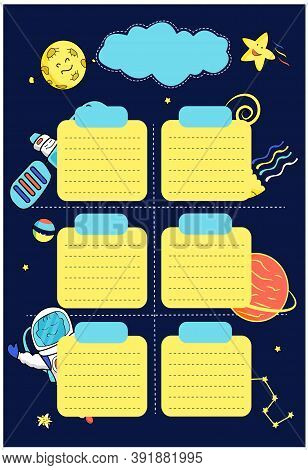 Lesson Plan Template, Vector Drawing For Boys On The Theme Of Space