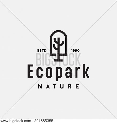 Unique Park Logo Design Nature Organic. Simple Modern Line Art Tree Logo Design Vectro Stock. Simple