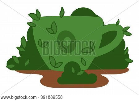 Garden Figure Of A Cup, Shrub Sculpture Green Color. Artistic Pruning Of The Bush In The Shape Of A 