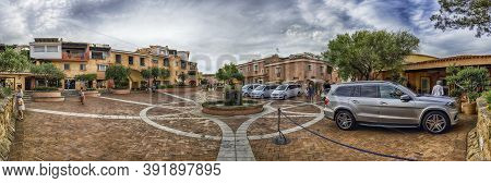 Porto Cervo, Italy - August 3: View Of Piazzetta Del Cervo, One Of The Main Squares In Porto Cervo, 