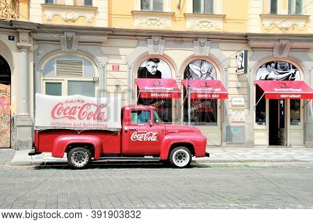 Prague, Czech Republic - June 06, 2016: An Old Renovated 1930 - 1940s Coca-cola Red Delivery Pickup 