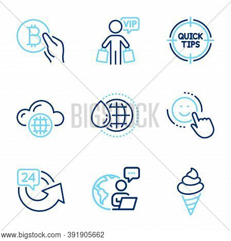 Business Icons Set. Included Icon As Tips, Cloud Computing, World Water Signs. Ice Cream, Bitcoin Pa