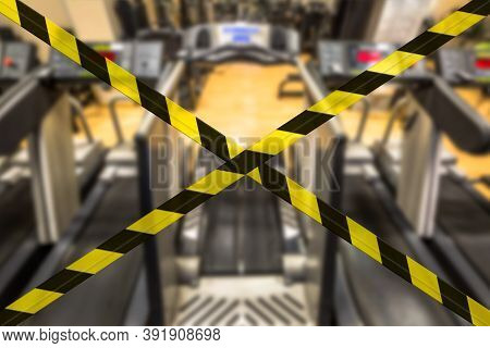 Concept Of Gyms Closure For Coronavirus Pandemic. Covid-19 Quarantine Lockdown Of Sports Activities 